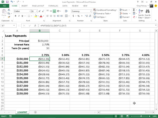 La funzione PMT in Excel 2013