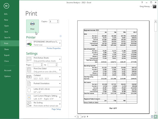 Come stampare dalla visualizzazione Backstage di Excel 2013