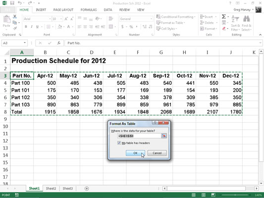 Formatta tabelle dalla barra multifunzione in Excel 2013