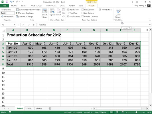 Formatta tabelle dalla barra multifunzione in Excel 2013