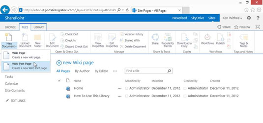 Come scegliere un contenuto Wiki o una pagina web part in SharePoint