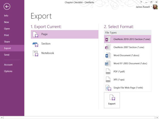 Come esportare note in OneNote 2013