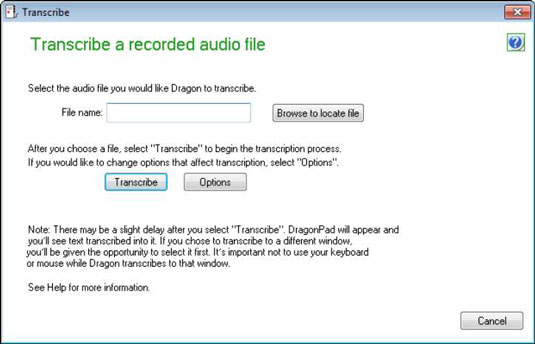 Como transcrever sua gravação com Dragon NaturallySpeaking