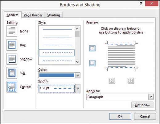 Come aggiungere bordi di paragrafo e ombreggiatura in Word 2013