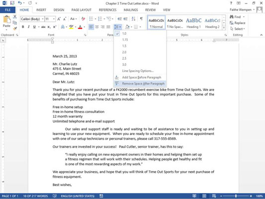 Come modificare la spaziatura verticale in Word 2013