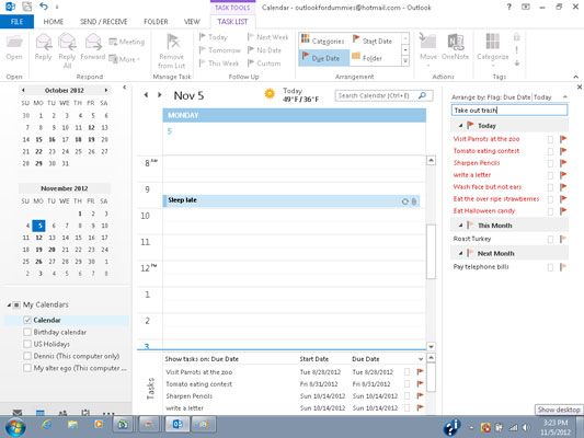 La barra delle cose da fare di Outlook 2013