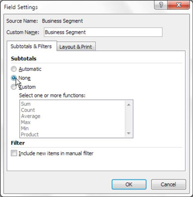 Elimina i subtotali nei rapporti della tabella pivot di Excel