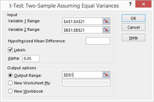 Come utilizzare lo strumento di analisi dei dati t-test in Excel