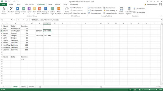 Come utilizzare le funzioni DSTDEV e DSTDEVP in Excel