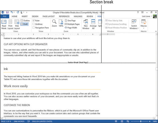 Comment insérer un saut de section dans Word 2013