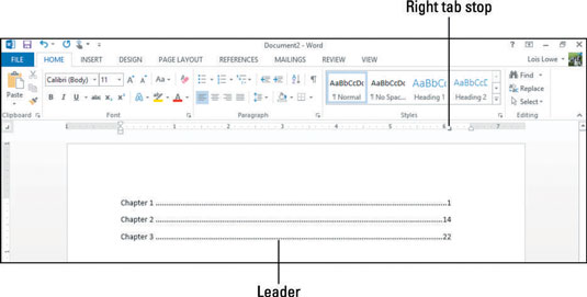 Nozioni di base sui punti di tabulazione in Word 2013