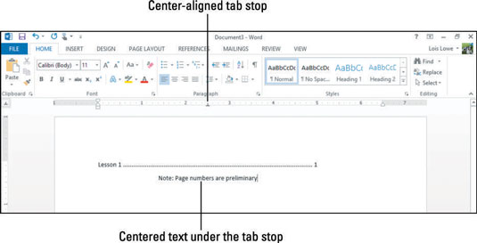 Nozioni di base sui punti di tabulazione in Word 2013