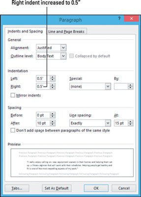 Nozioni di base sul rientro dei paragrafi in Word 2013