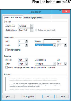 Nozioni di base sul rientro dei paragrafi in Word 2013