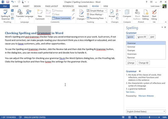 Come controllare l'ortografia e la grammatica in Word 2013