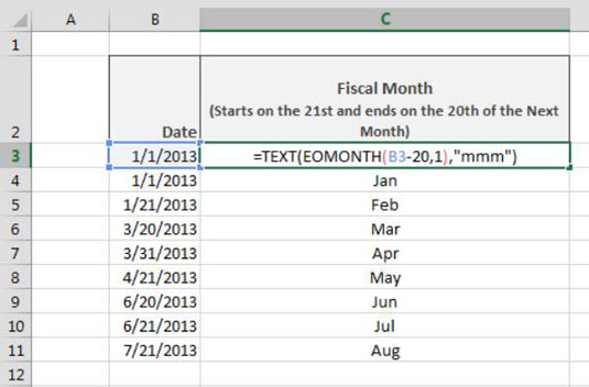 Restituzione di un mese fiscale da una data in Excel