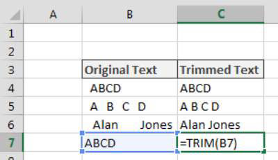 Rimozione di spazi da una stringa di testo in Excel