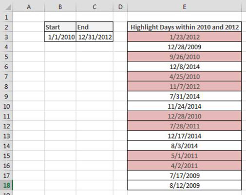 Come evidenziare i giorni tra due date in Excel