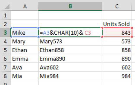 Excel 수식 내에서 줄 바꿈 추가