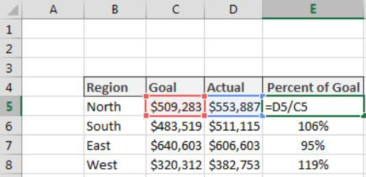 Calcolo della percentuale dellobiettivo in Excel