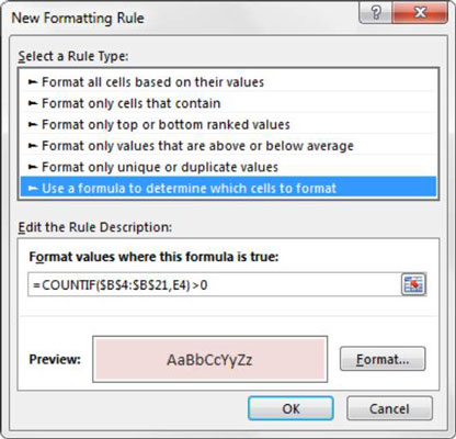 Formattazione condizionale durante il confronto di elenchi in Excel