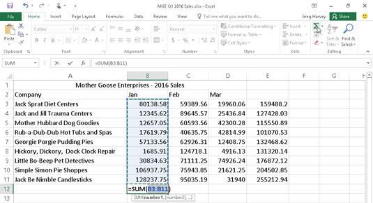 Come utilizzare la somma automatica in Excel 2016