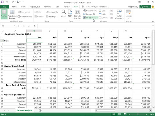 Come bloccare i riquadri in Excel 2016