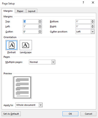 Come utilizzare la finestra di dialogo Imposta pagina in Word 2016