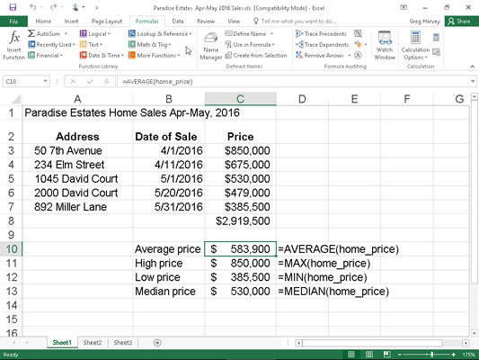 Come utilizzare le funzioni AVERAGE, MAX e MIN in Excel 2016