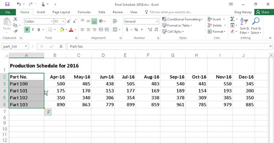 Come selezionare automaticamente un intervallo di celle in Excel 2016