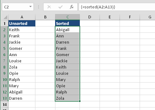 Lavorare con le funzioni VBA che restituiscono una matrice in Excel 2016