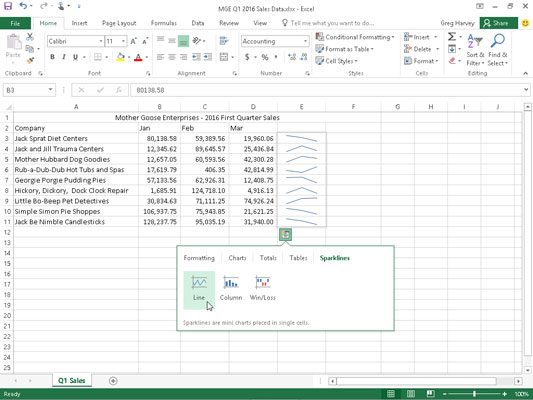 如何在 Excel 2016 中使用迷你圖