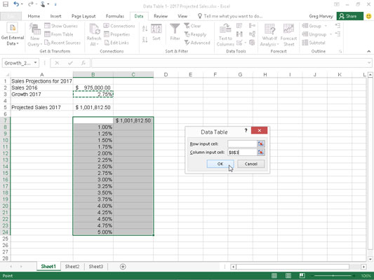 Come creare una tabella dati a una variabile in Excel 2016