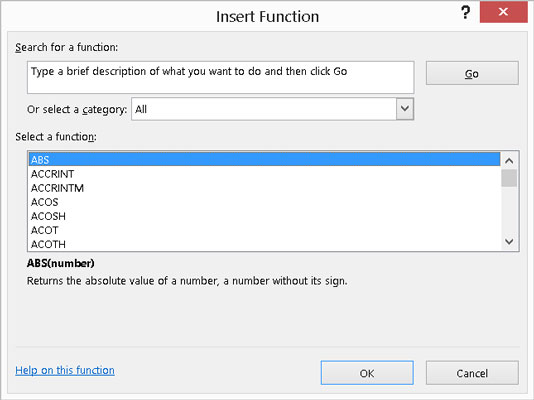 Excel 2016 中的插入函數對話框