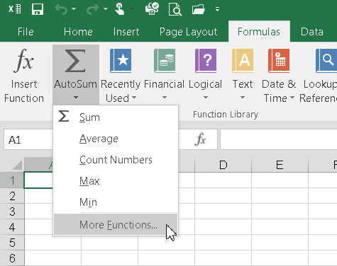 Excel 2016의 함수 삽입 대화 상자