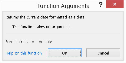 Come selezionare una funzione di Excel che non accetta argomenti