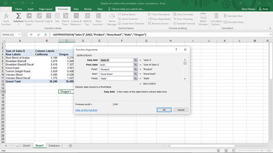 Argomenti della funzione GETPIVOTDATA in Excel