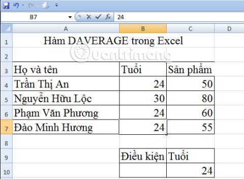 Instrucțiuni despre cum să utilizați funcția DAVERAGE în Excel