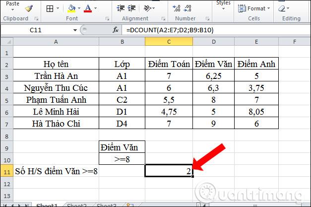 Excel'de DCOUNT işlevi nasıl kullanılır?