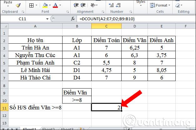 Cara menggunakan fungsi DCOUNT dalam Excel