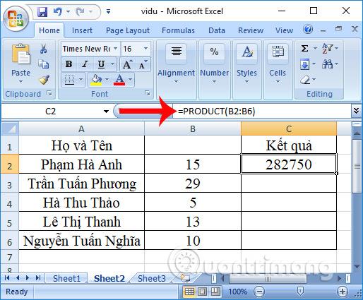 วิธีใช้ฟังก์ชันการคูณ (ฟังก์ชัน PRODUCT) ใน Excel