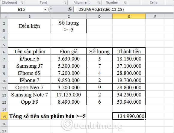 Cum să utilizați funcția DSUM pentru a calcula sume cu condiții complexe în Excel