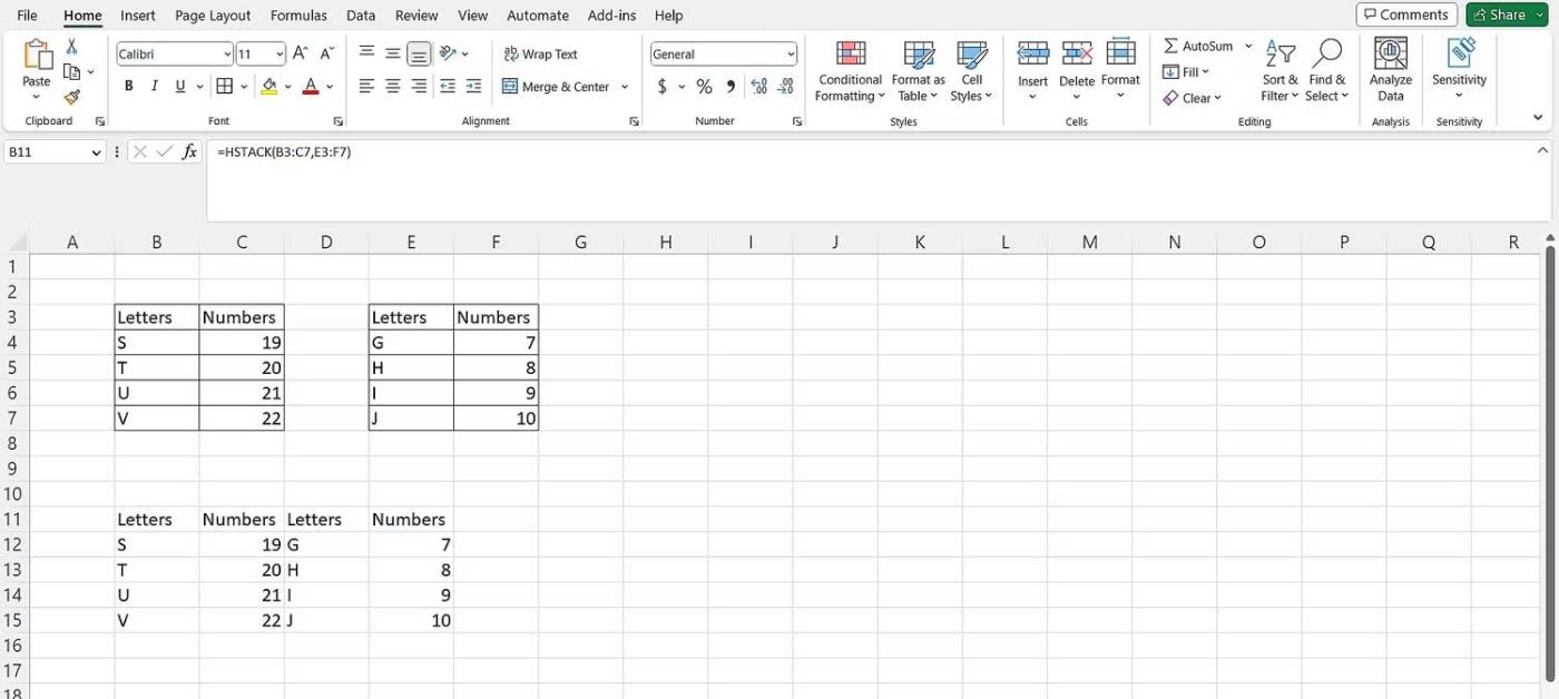 Cómo utilizar las funciones VSTACK y HSTACK en Excel