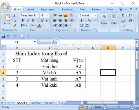 Función de índice en Excel: fórmula y uso