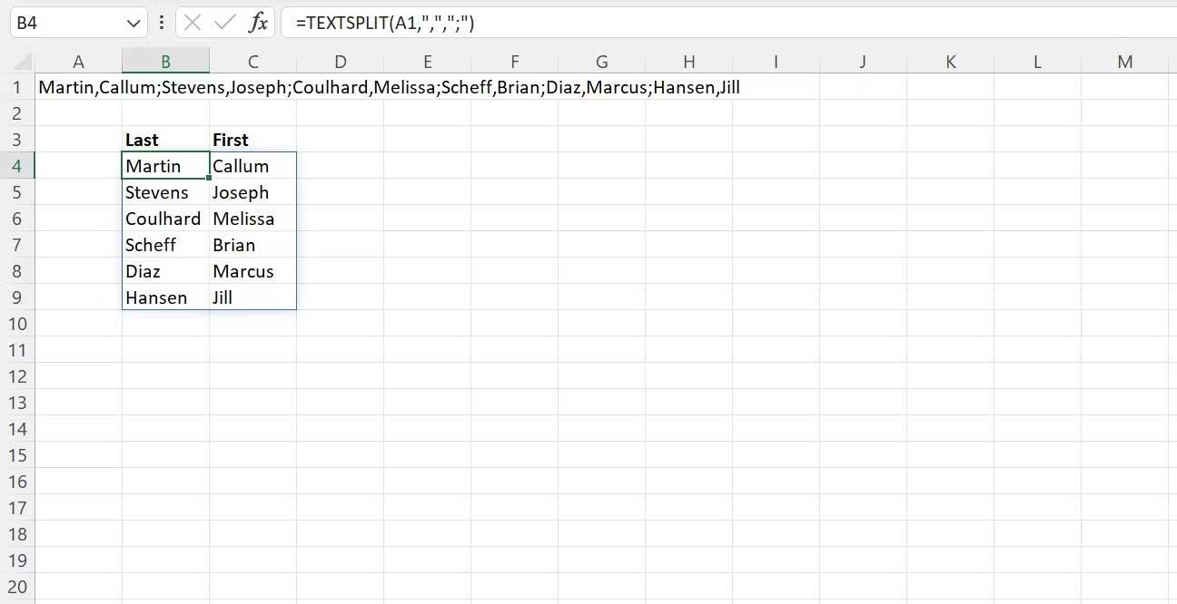 Cara menggunakan fungsi TEXTSPLIT dalam Microsoft Excel