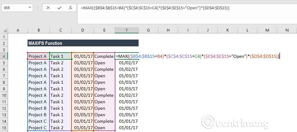 如何在Excel 2016中使用MAXIFS函數