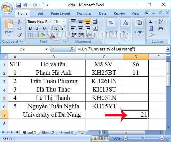 Excel의 LEN 함수: 문자열 길이를 가져오는 함수