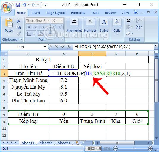 Cum se utilizează funcția HLOOKUP în Excel