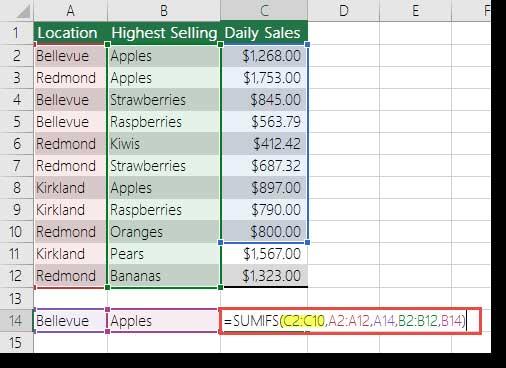 ÇOK ÇOK ETOPLA işlevi, Excel'de birden çok koşulu toplamak için işlevin nasıl kullanılacağı