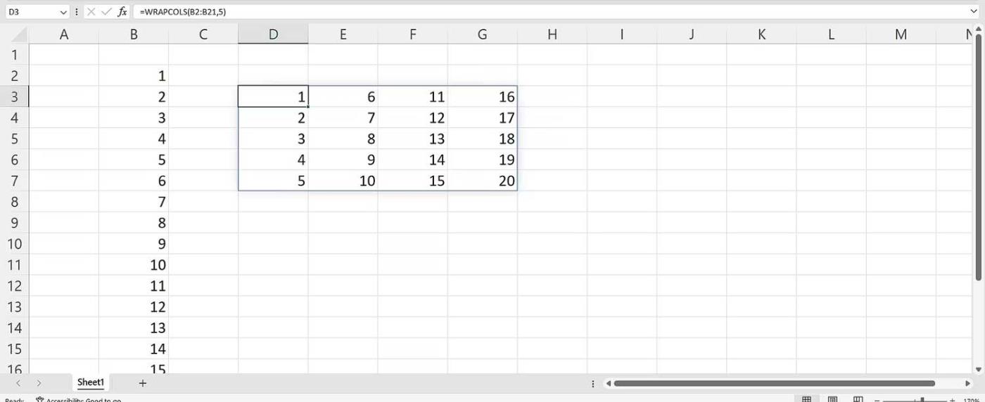 Come utilizzare la funzione WRAPCOLS in Excel